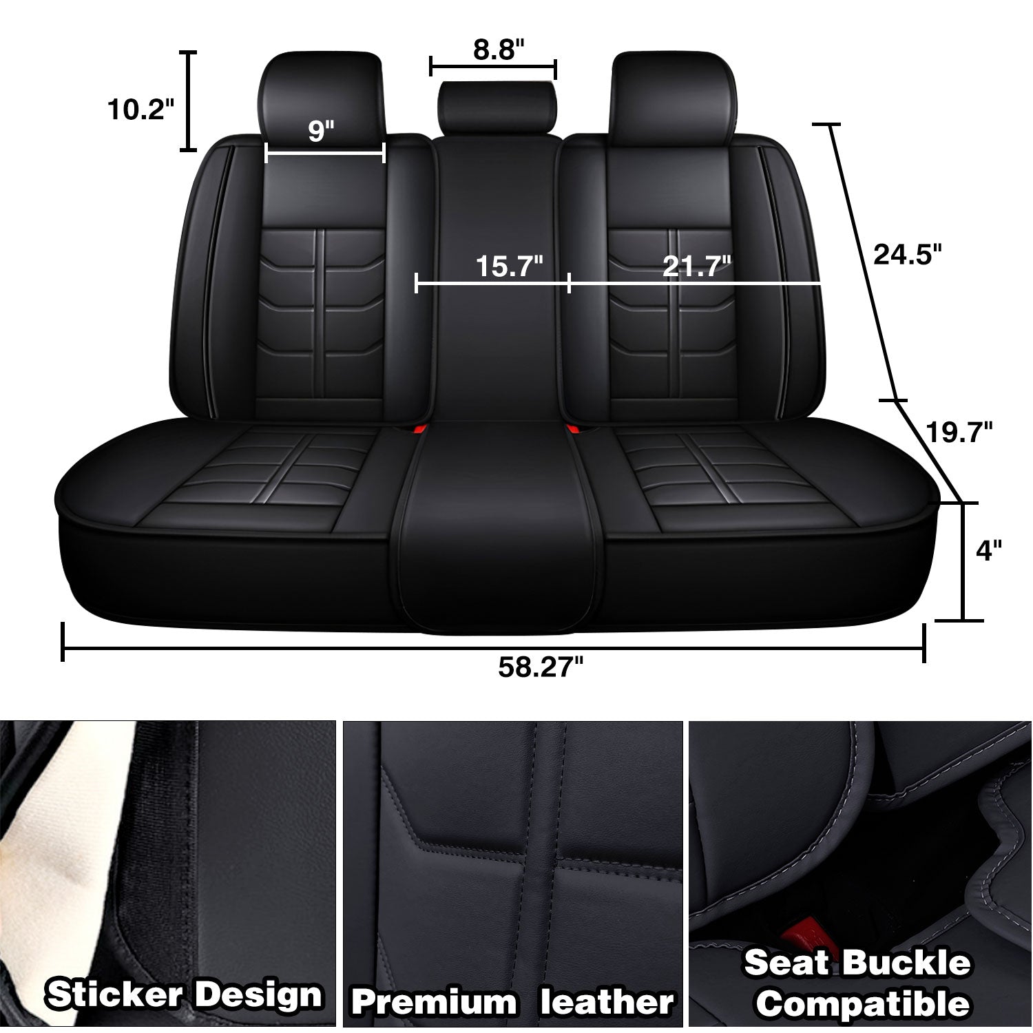 Universal Leather Car Seat Covers Full Set 5 Seats, Airbag Compatible, Breathable Automotive Accessories for Sedans Cars