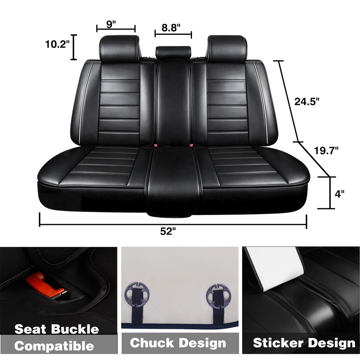 Premium Leather Seat Covers with Headrest & Lumbar Support – Universal Fit, Water Resistant, Side Airbag Compatible – Automotive Interior Accessories for Cars, SUVs & Pickups