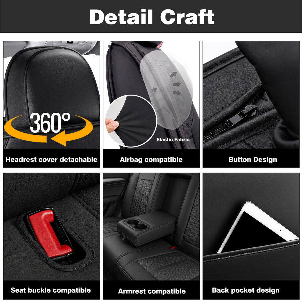 Luxury Nappa Leather Car Seat Covers Full Set-Airbag Compatible, Universal Fits Most Sedans, SUVs & Compact Pickups for Tacoma Frontier)