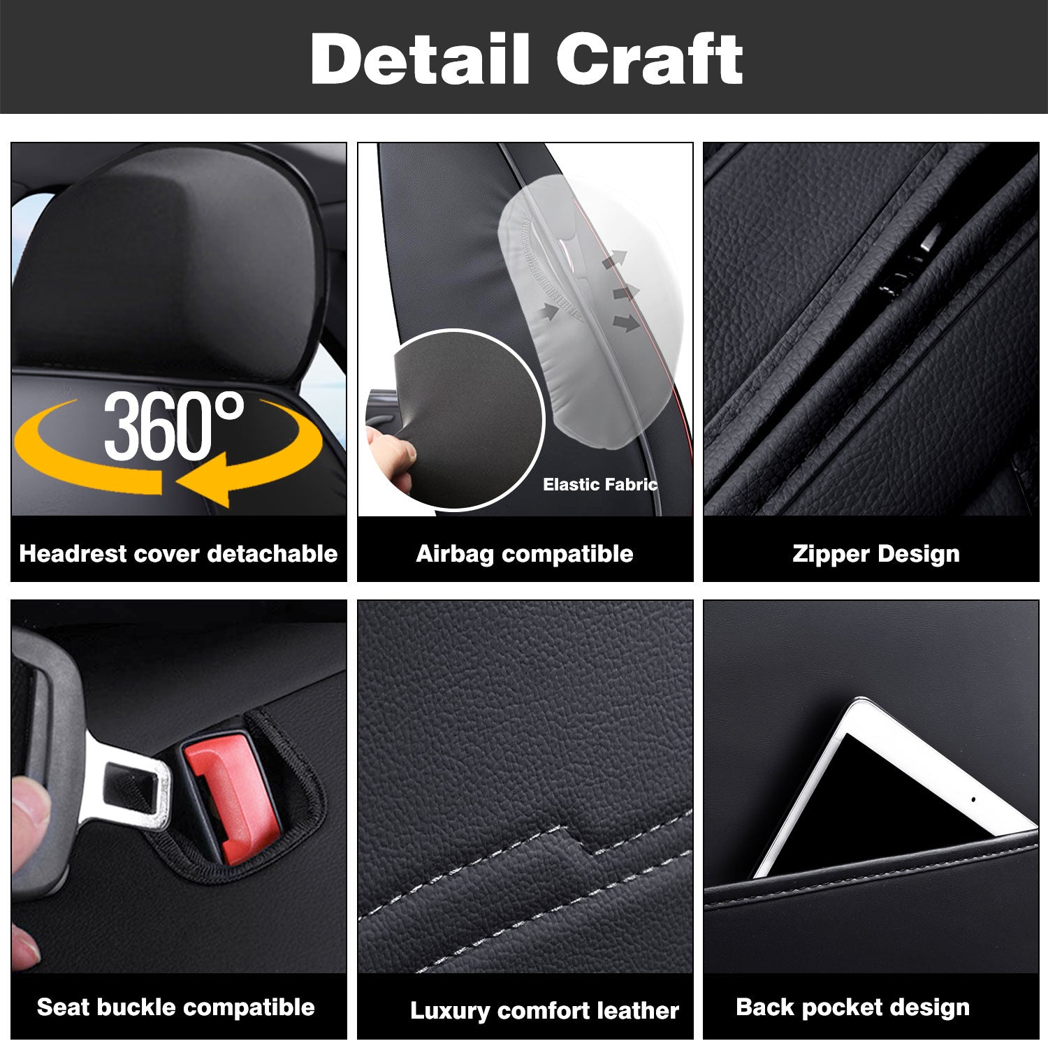 [10% off Your First Order]-Universal Leather Car Seat Covers 5 Seat Airbag Compatible, Nappa Leather Water Resistant Automotive Accessories for Suvs Seden Pick-up Truck