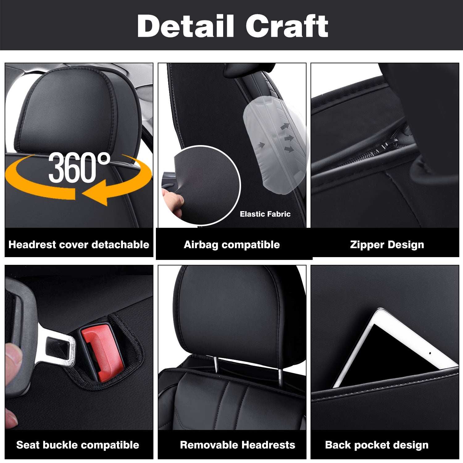 Universal Leather Car Seat Covers Full Set 5 Seats, Airbag Compatible, Breathable Automotive Accessories for Sedans Cars