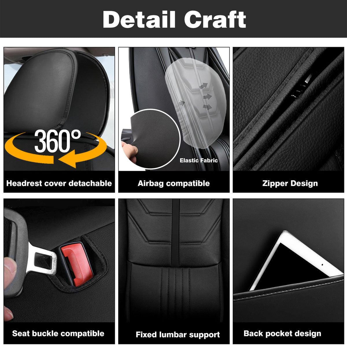 Foneso universal nappa leather car seat cover full set, view 9