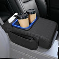 Car Center Console Cover, Armrest Pad with USB LED Light 2 Storage Pockets, Cup Holder, Phone Slot, Tissue Box Slot, Universal fit