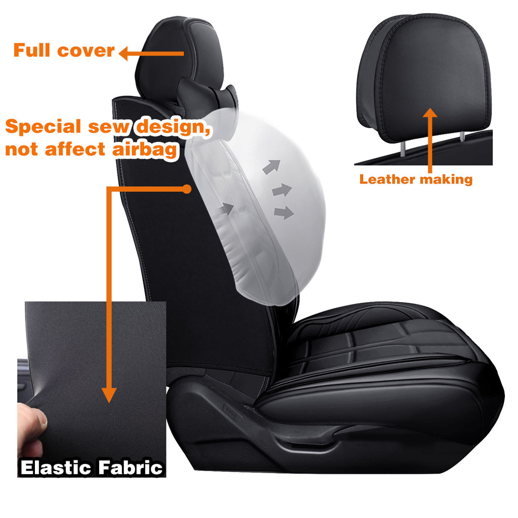 Universal Leather Car Seat Covers Full Set 5 Seats, Airbag Compatible, Breathable Automotive Accessories for Sedans Cars