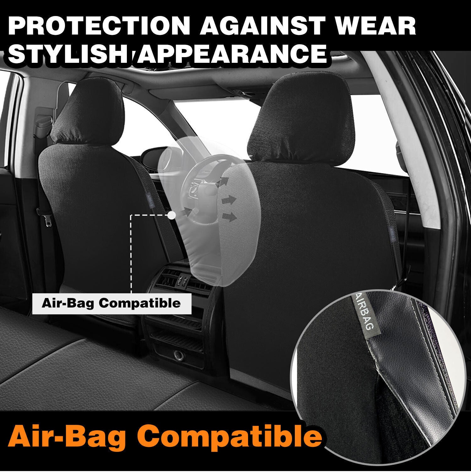 Universal Car Seat Covers Full Set PU Leather & Mesh Material Airbag Compatible, for Sedans SUVs Vans