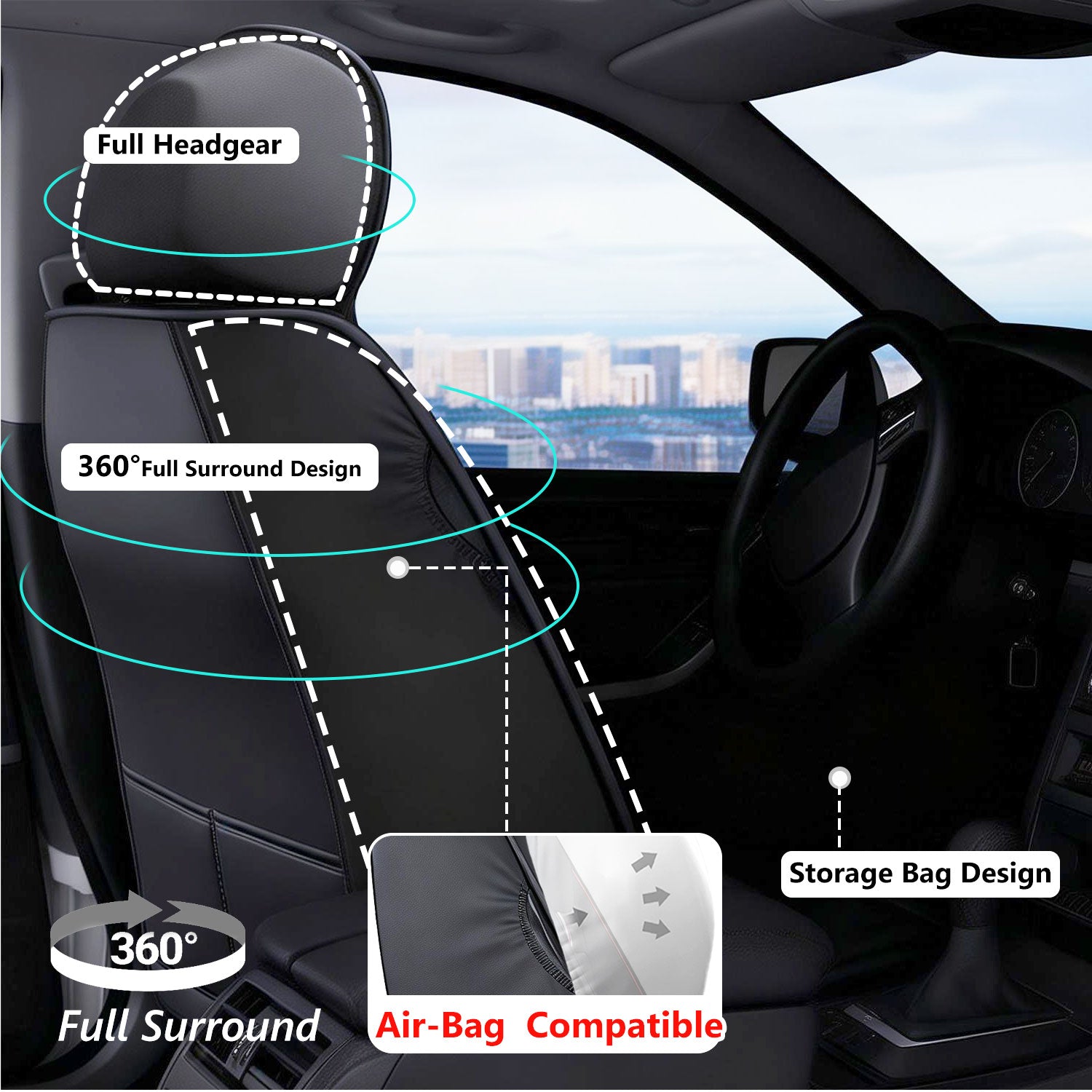 [10% off Your First Order]-Universal Leather Car Seat Covers 5 Seat Airbag Compatible, Nappa Leather Water Resistant Automotive Accessories for Suvs Seden Pick-up Truck