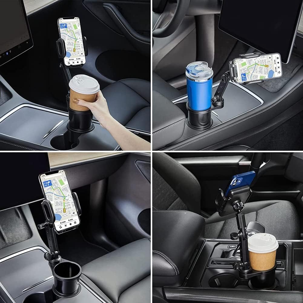 2 in 1 Car Cup Phone Holder Expander Cup Holder Phone Mount with Long Arm Adjustable Base Rotating Cellphone Cup Stand