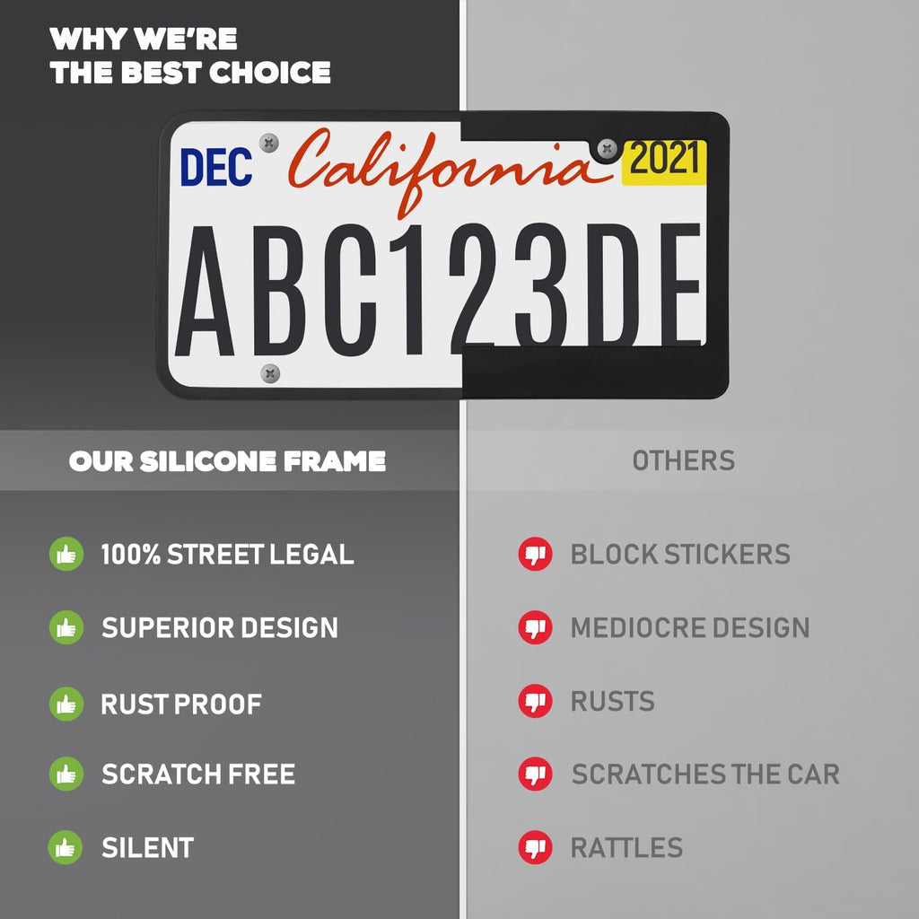 Silicone License Plate Frame Covers Car Plate Bracket Holders. Rust-Proof, Rattle-Proof, Weather-Proof Car Accessories