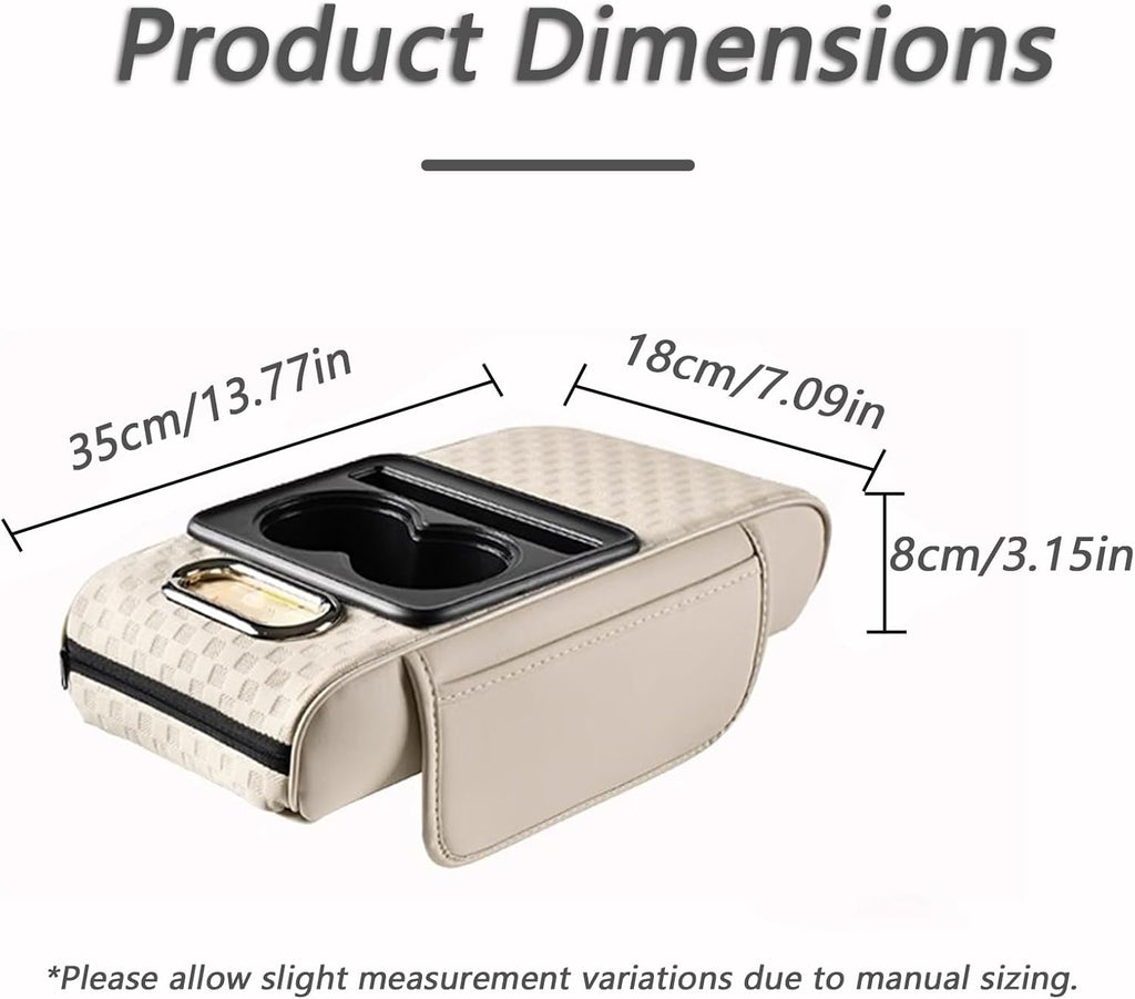 Car Center Console Cover, Armrest Pad with 2 Storage Pockets, Cup Holder, Tissue Box Slot, Phone Holder, Universal fit