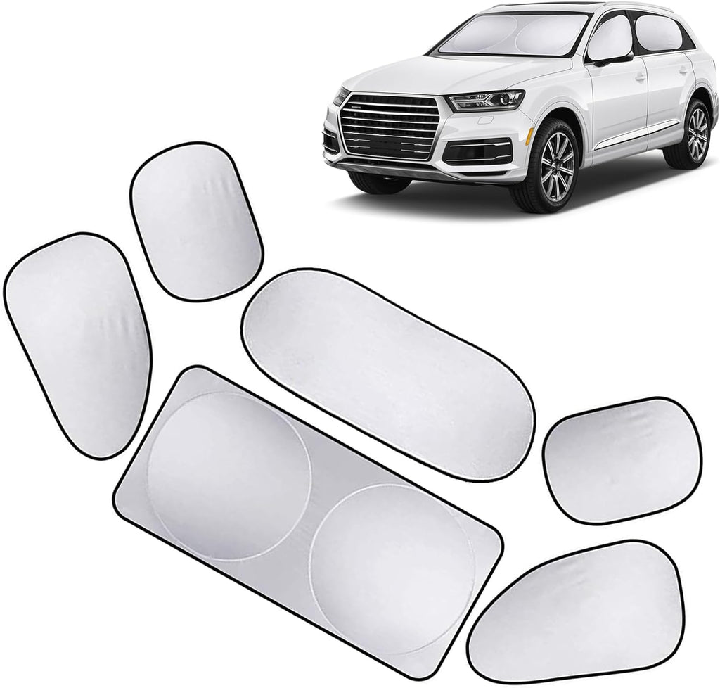 6PCS Reflective Car Windshield Sunshade Kit, Silver Coated Sunproof Protection Heat Shield, Side Window Privacy Protection Cover Car Window Covers for Camping Napping, Keep Cool for Most Cars