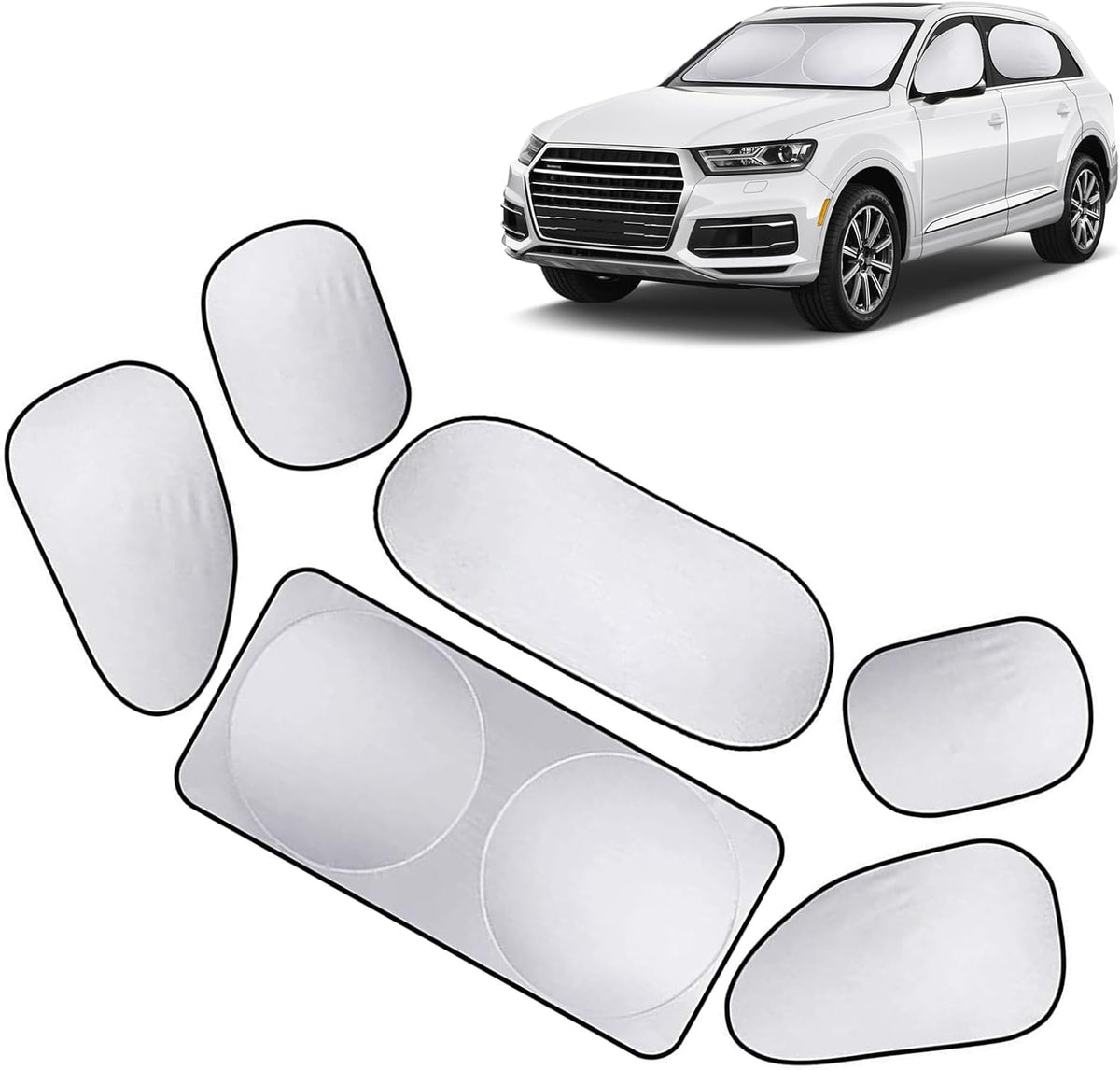 6PCS Reflective Car Windshield Sunshade Kit, Silver Coated Sunproof Protection Heat Shield, Side Window Privacy Protection Cover Car Window Covers for Camping Napping, Keep Cool for Most Cars