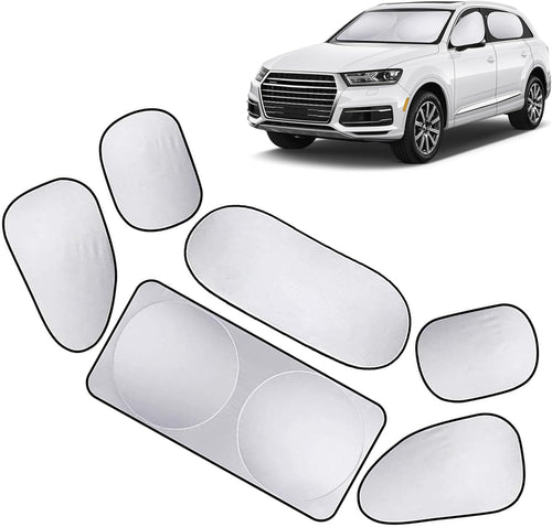6PCS Reflective Car Windshield Sunshade Kit, Silver Coated Sunproof Protection Heat Shield, Side Window Privacy Protection Cover Car Window Covers for Camping Napping, Keep Cool for Most Cars