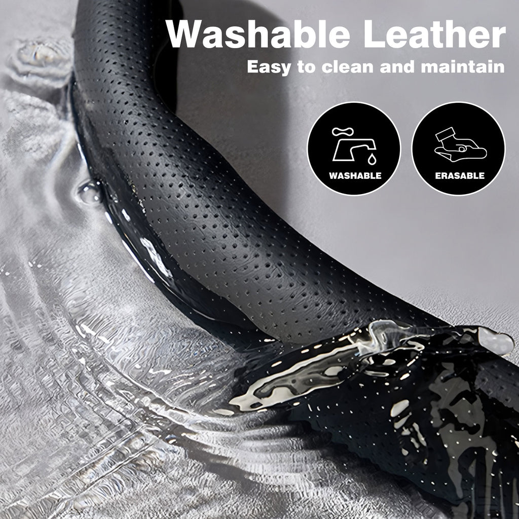 Steering Wheel Cover with Red Sporty Perforated Nappa Leather Stripes Universal Fit