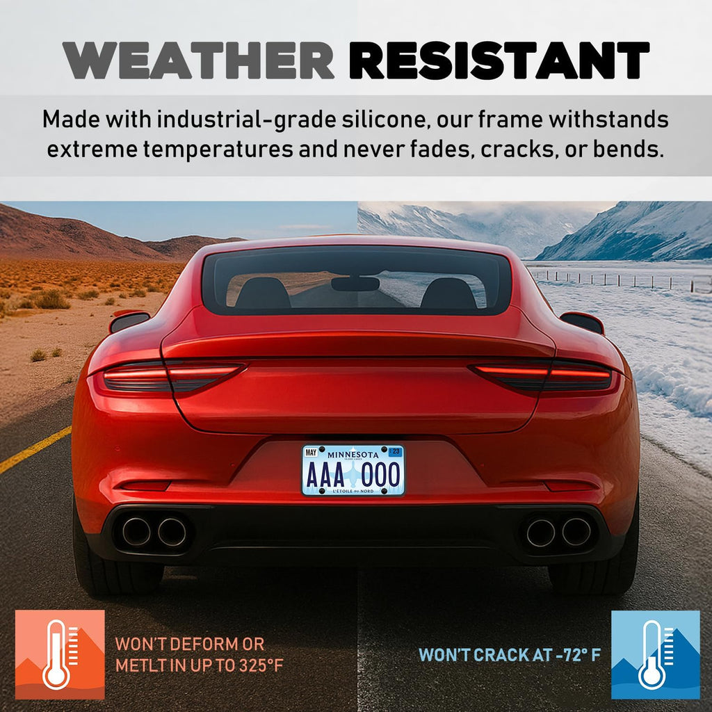 Silicone License Plate Frame Covers Car Plate Bracket Holders. Rust-Proof, Rattle-Proof, Weather-Proof Car Accessories