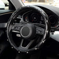 Leather Steering Wheel Cover, Studded Bling Diamond Steering Wheel Protector, Universal 14.5-15"