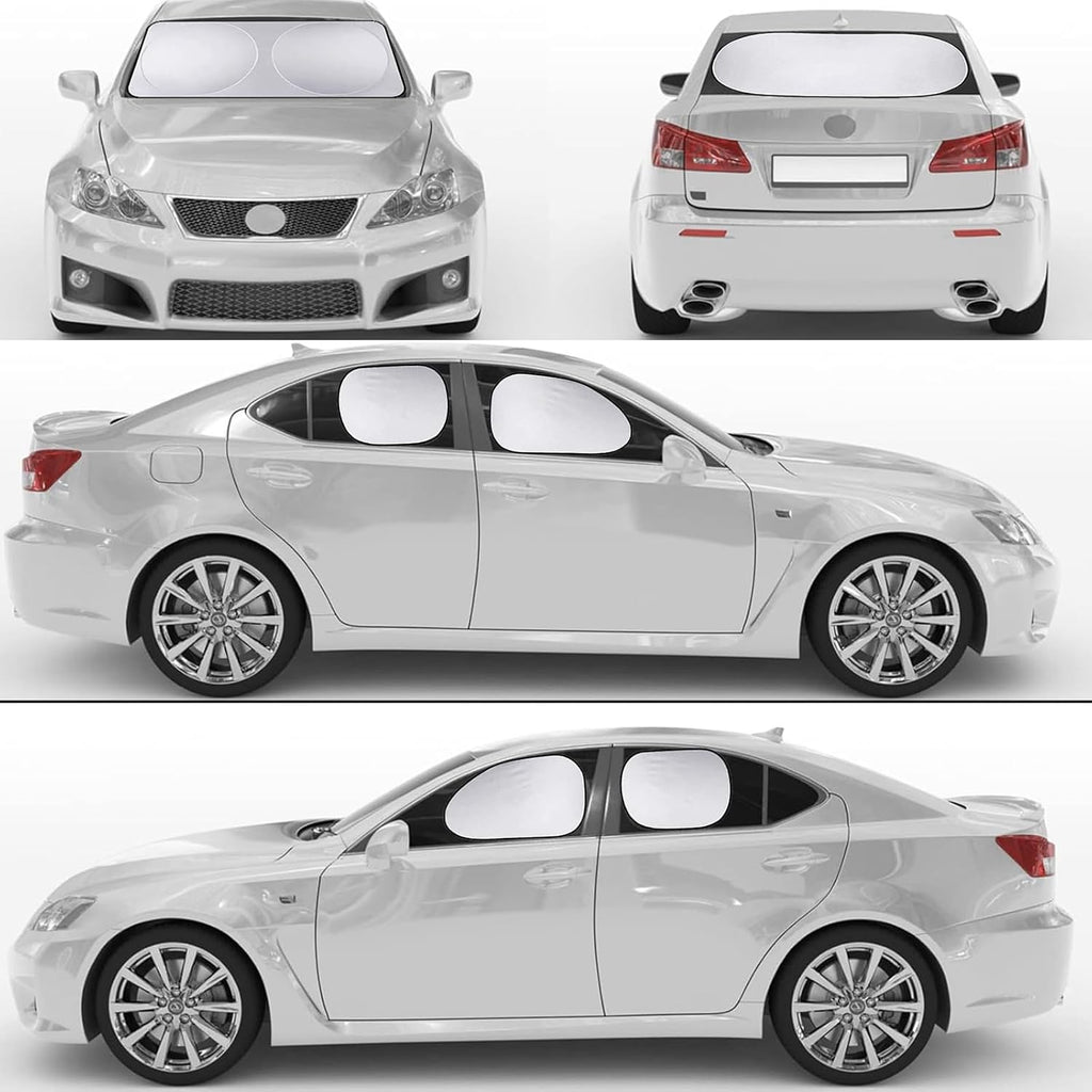 6PCS Reflective Car Windshield Sunshade Kit, Silver Coated Sunproof Protection Heat Shield, Side Window Privacy Protection Cover Car Window Covers for Camping Napping, Keep Cool for Most Cars