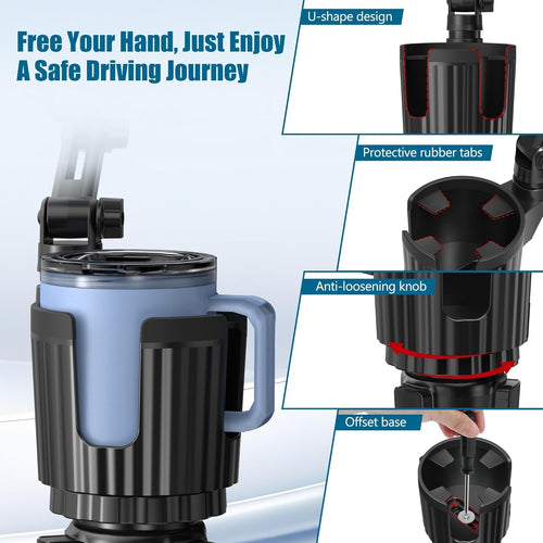 2 in 1 Cup Holder Phone Mount, Cup Holder Expander for Car Long Arm with 360°Rotation Cup Holder Cell Phone Holder for Car Compatible with All Smartphones