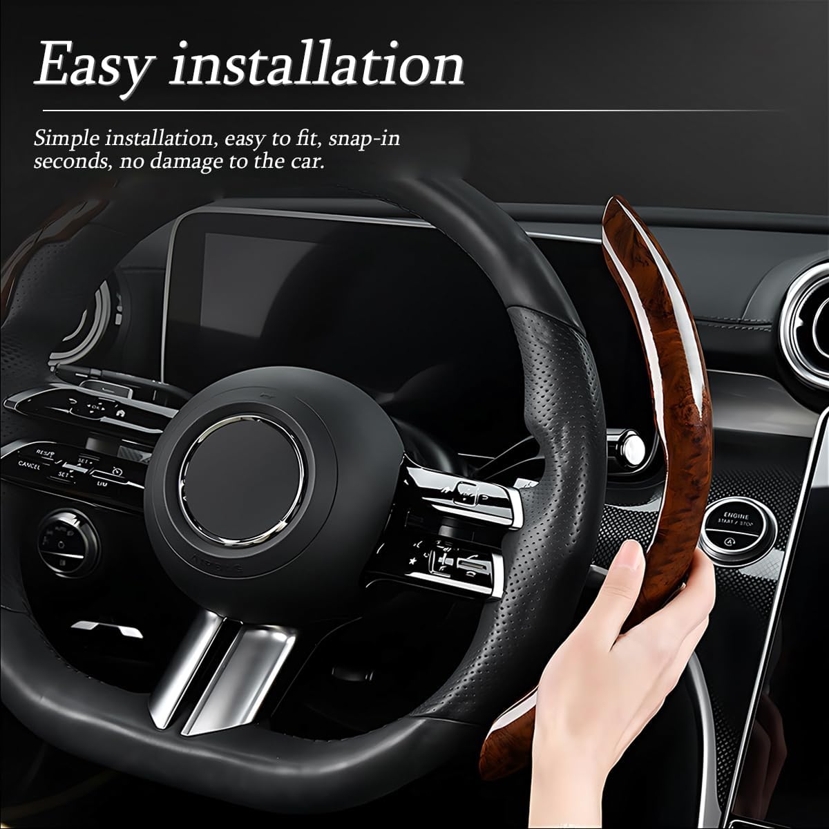 Wood Grain Steering Wheel Cover, Anti-Slip Segmented Car Interior Grip, Easy-Install Protector for 14.5–15 Inch Round Steering Wheels, Brown or Red