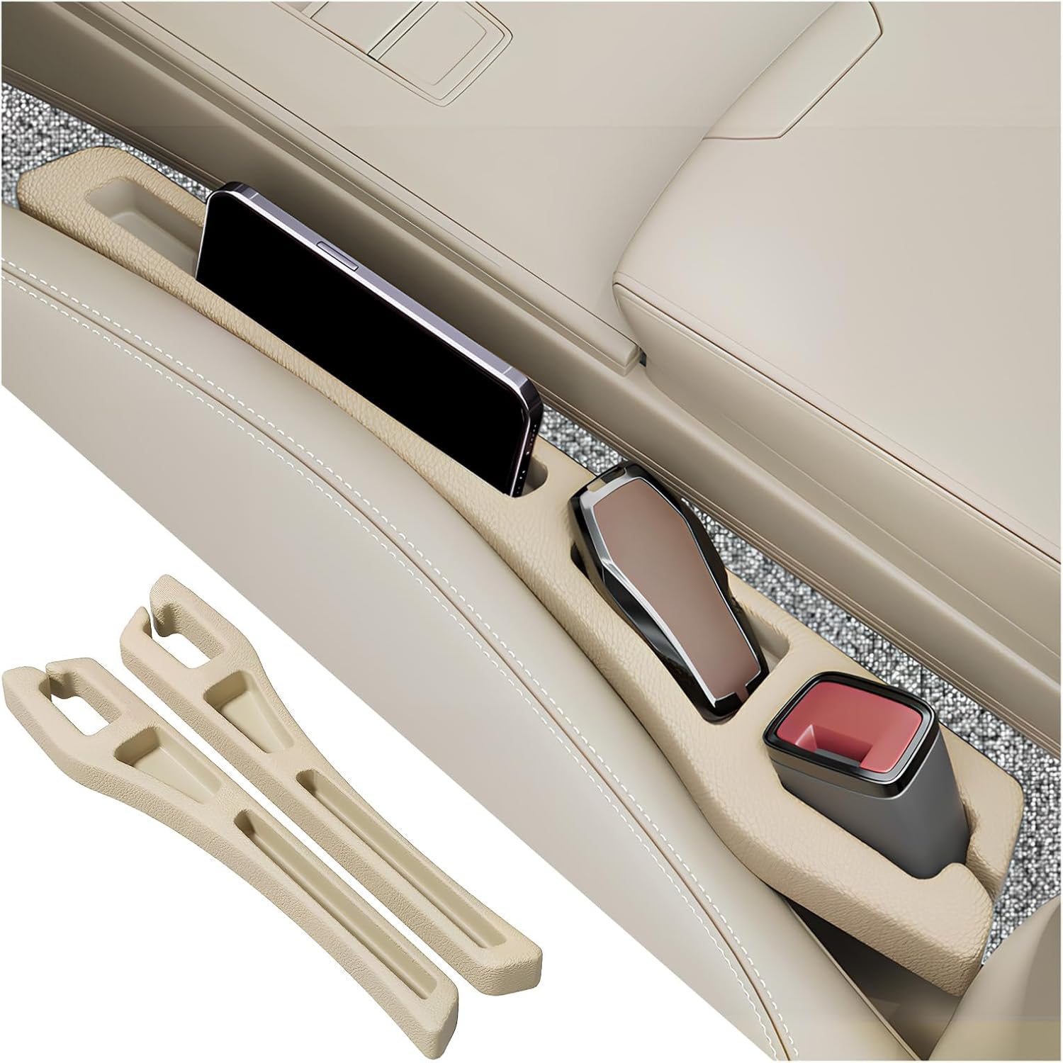 2PCS Car Seat Gap Filler Organizer,2 in 1 Car Gap Filler with Fill and Storage Function for Storing Phones Keys Cards,Universal Multifunctional No Drop Seat Guard for Cars