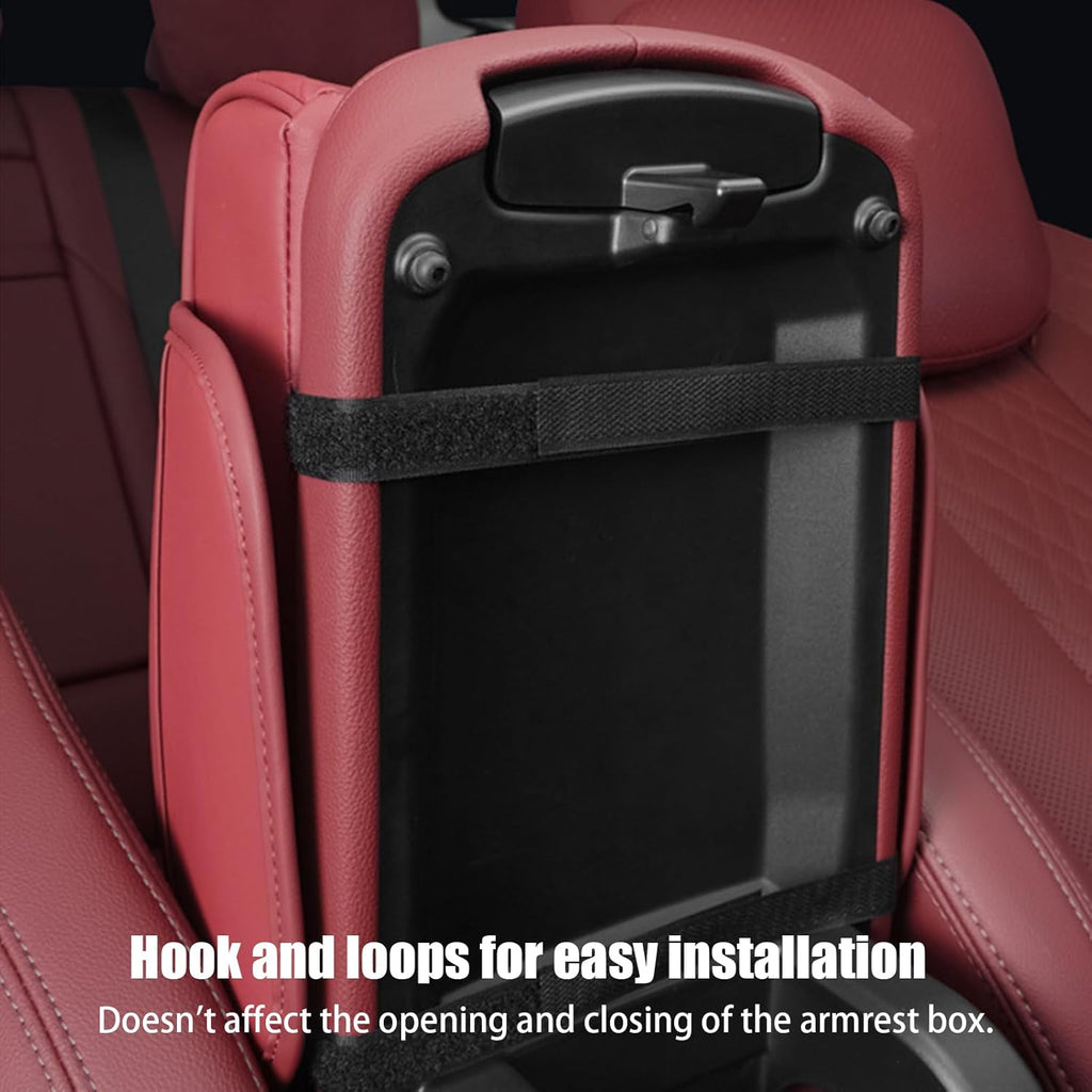Car Center Console Cover, Armrest Pad with USB LED Light 2 Storage Pockets, Cup Holder, Phone Slot, Tissue Box Slot, Universal fit