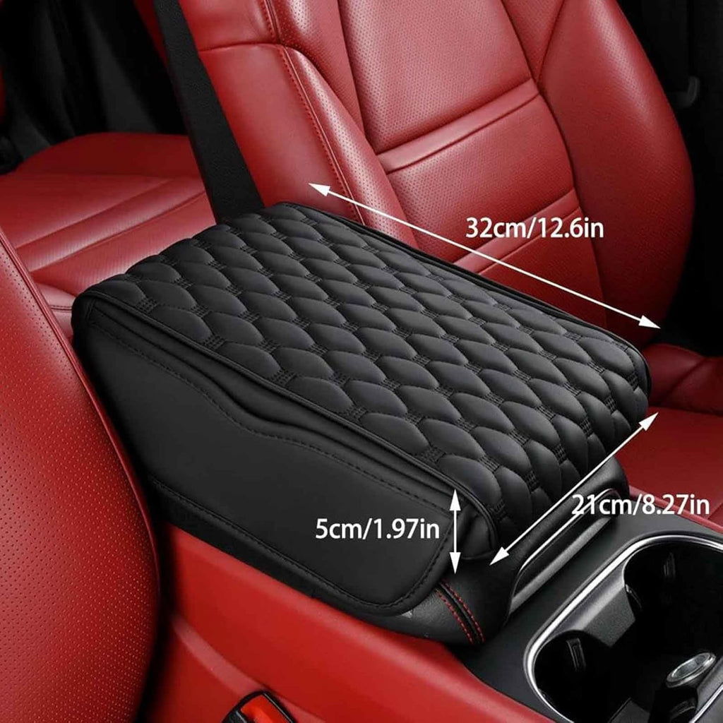 Car Center Console Cover, Leather Memory Foam Armrest Cover Cushion with 2 Storage Bags, Waterproof Comfortable Universal fit Most Cars