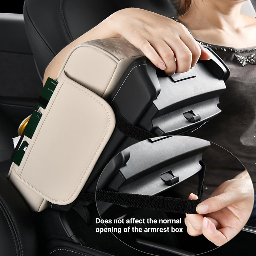 Car Center Console Cover, Armrest Pad with 2 Storage Pockets, Cup Holder, Tissue Box Slot, Phone Holder, Universal fit