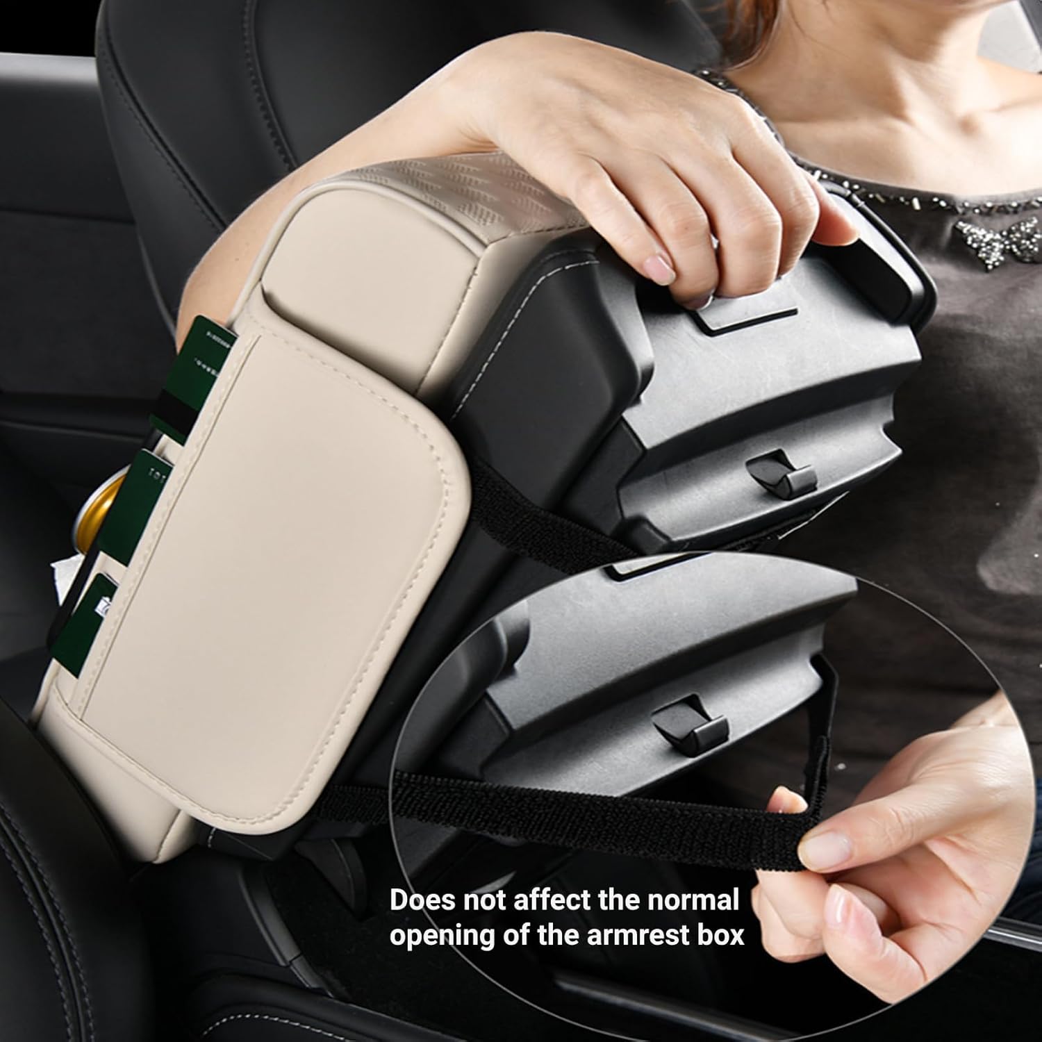 Car Center Console Cover, Armrest Pad with 2 Storage Pockets, Cup Holder, Tissue Box Slot, Phone Holder, Universal fit