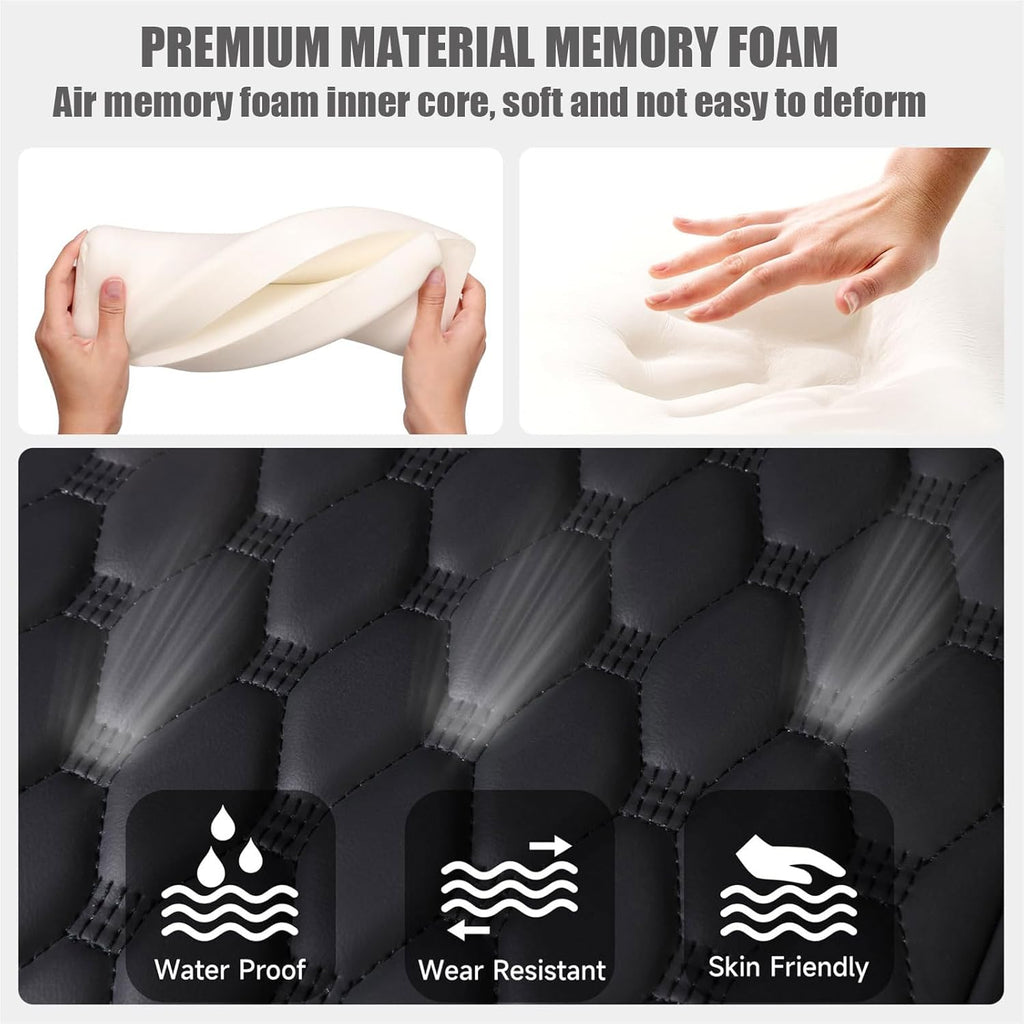 Car Center Console Cover, Leather Memory Foam Armrest Cover Cushion with 2 Storage Bags, Waterproof Comfortable Universal fit Most Cars