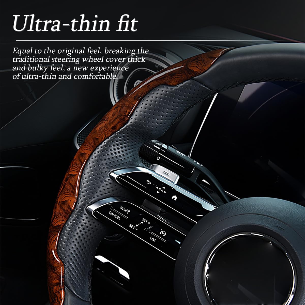 Wood Grain Steering Wheel Cover, Anti-Slip Segmented Car Interior Grip, Easy-Install Protector for 14.5–15 Inch Round Steering Wheels, Brown or Red
