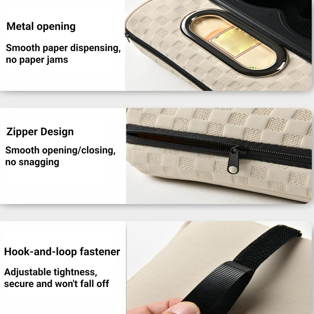 Car Center Console Cover, Armrest Pad with 2 Storage Pockets, Cup Holder, Tissue Box Slot, Phone Holder, Universal fit