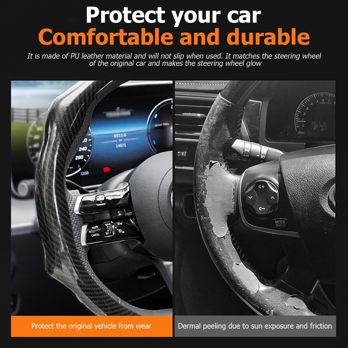 5D High Gloss Carbon Fiber Leather Steering Wheel Cover Easy Installation