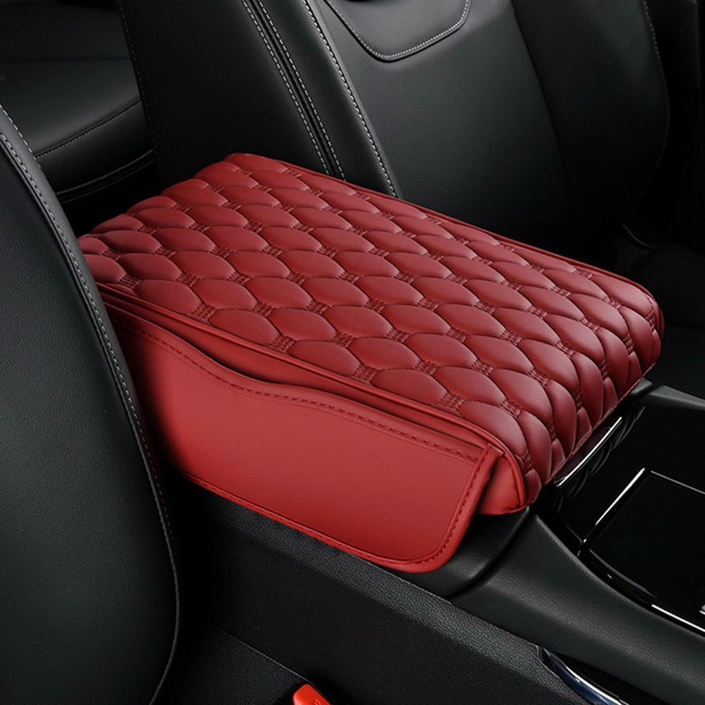 Car Center Console Cover, Leather Memory Foam Armrest Cover Cushion with 2 Storage Bags, Waterproof Comfortable Universal fit Most Cars