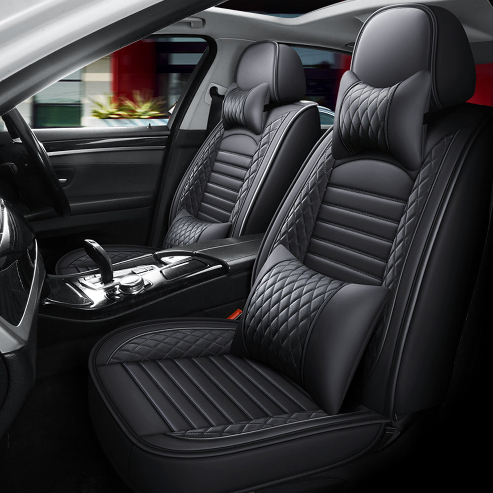 Universal Leather Car Seat Covers Set Airbag Compatible, Premium Faux Leather Water Resistant Automotive Accessories