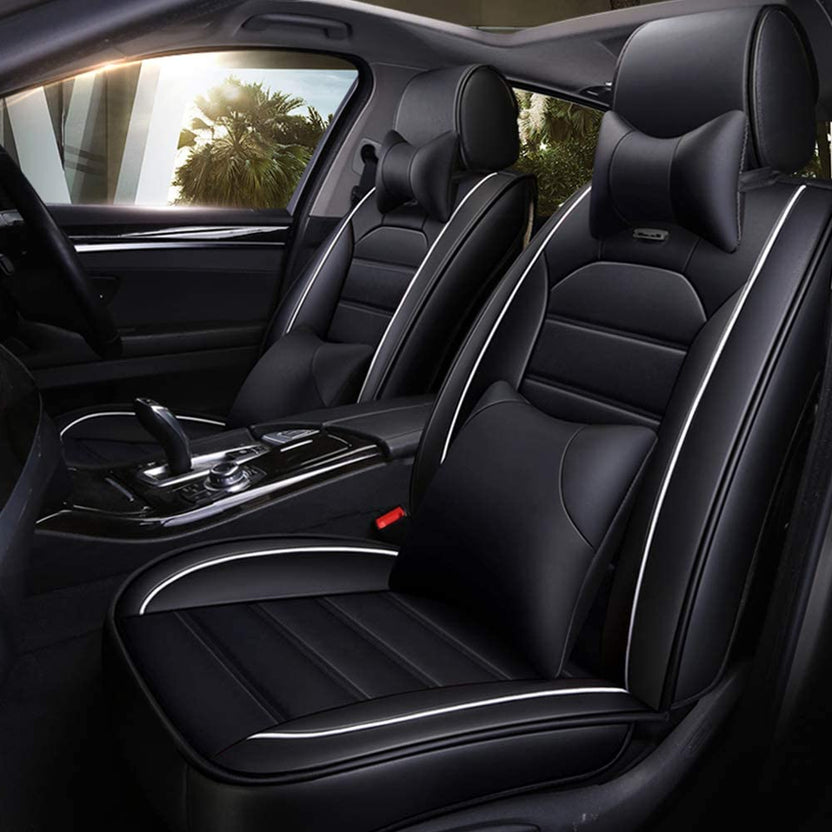Premium Leather Seat Covers with Headrest & Lumbar Support – Universal Fit, Water Resistant, Side Airbag Compatible – Automotive Interior Accessories for Cars, SUVs & Pickups
