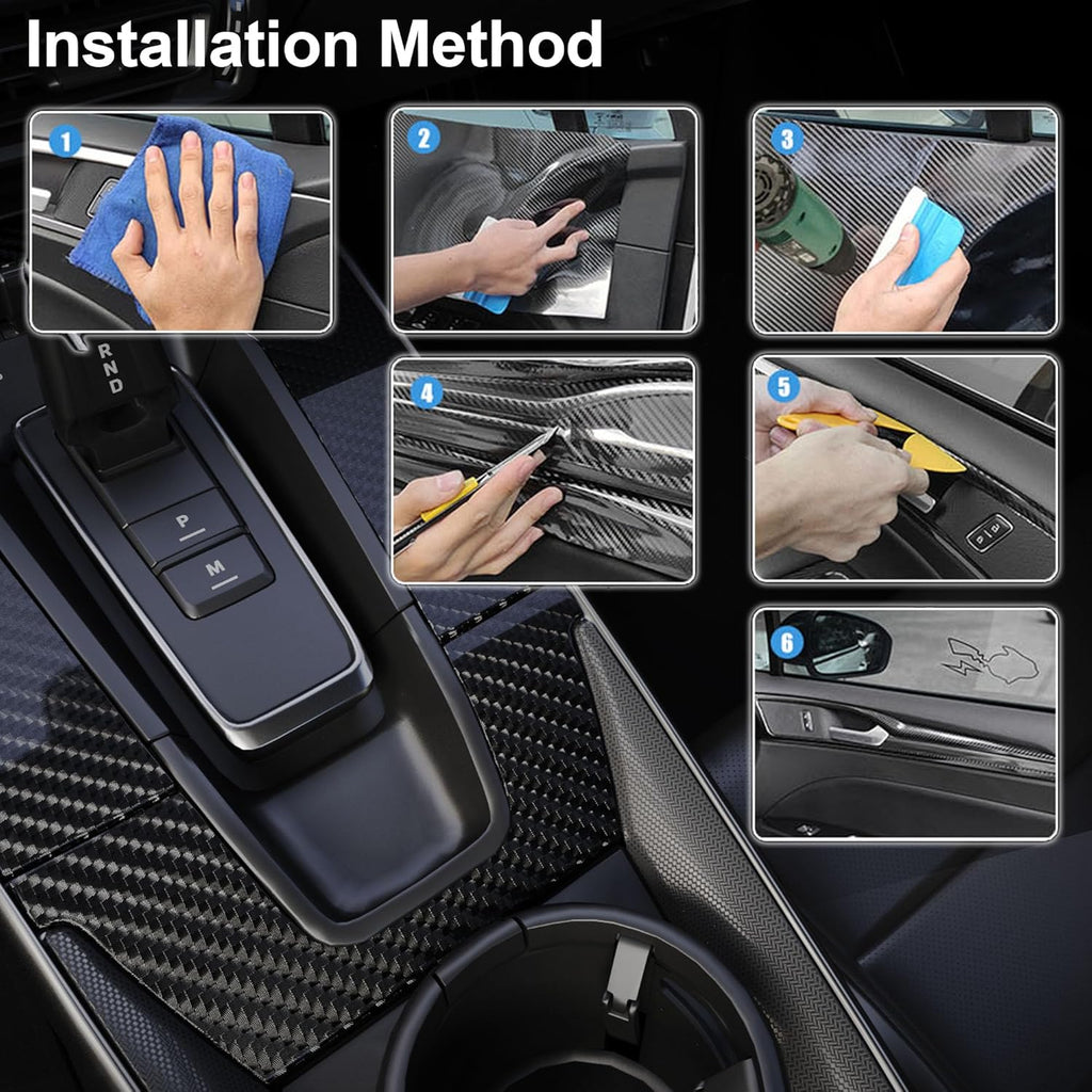 Carbon Fiber Vinyl Wrap 6D Gloss Black, Self Adhesive Car Wrap Film with Air Release Technology, Automotive DIY Vinyl Sticker for Car Motorcycle Interior Exterior, 1ft x 5ft with Tool Kits