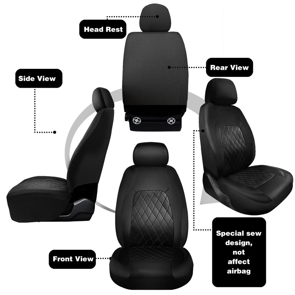 Universal Car Seat Covers Full Set PU Leather & Mesh Material Airbag Compatible, for Sedans SUVs Vans