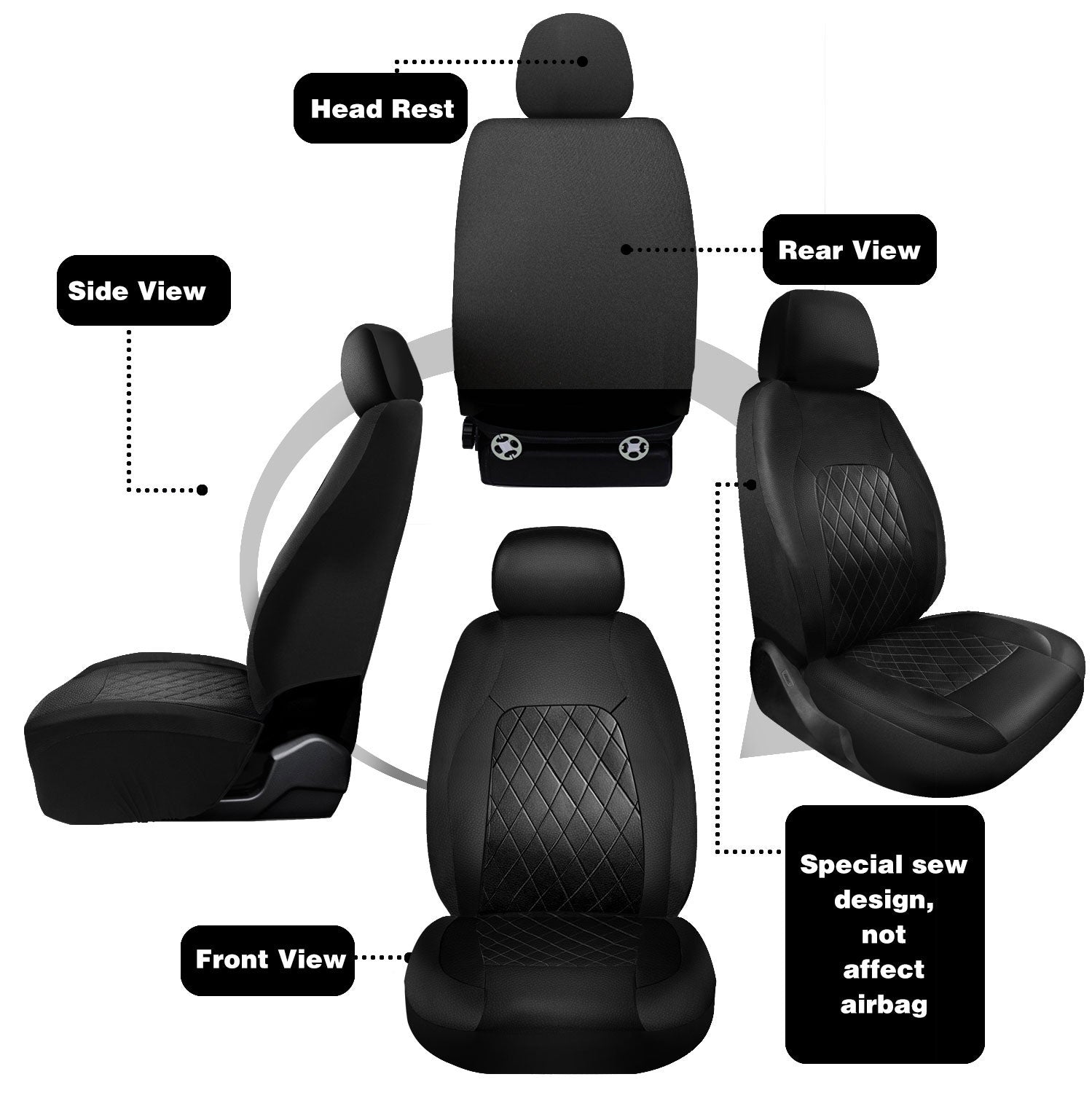 Universal Car Seat Covers Full Set PU Leather & Mesh Material Airbag Compatible, for Sedans SUVs Vans