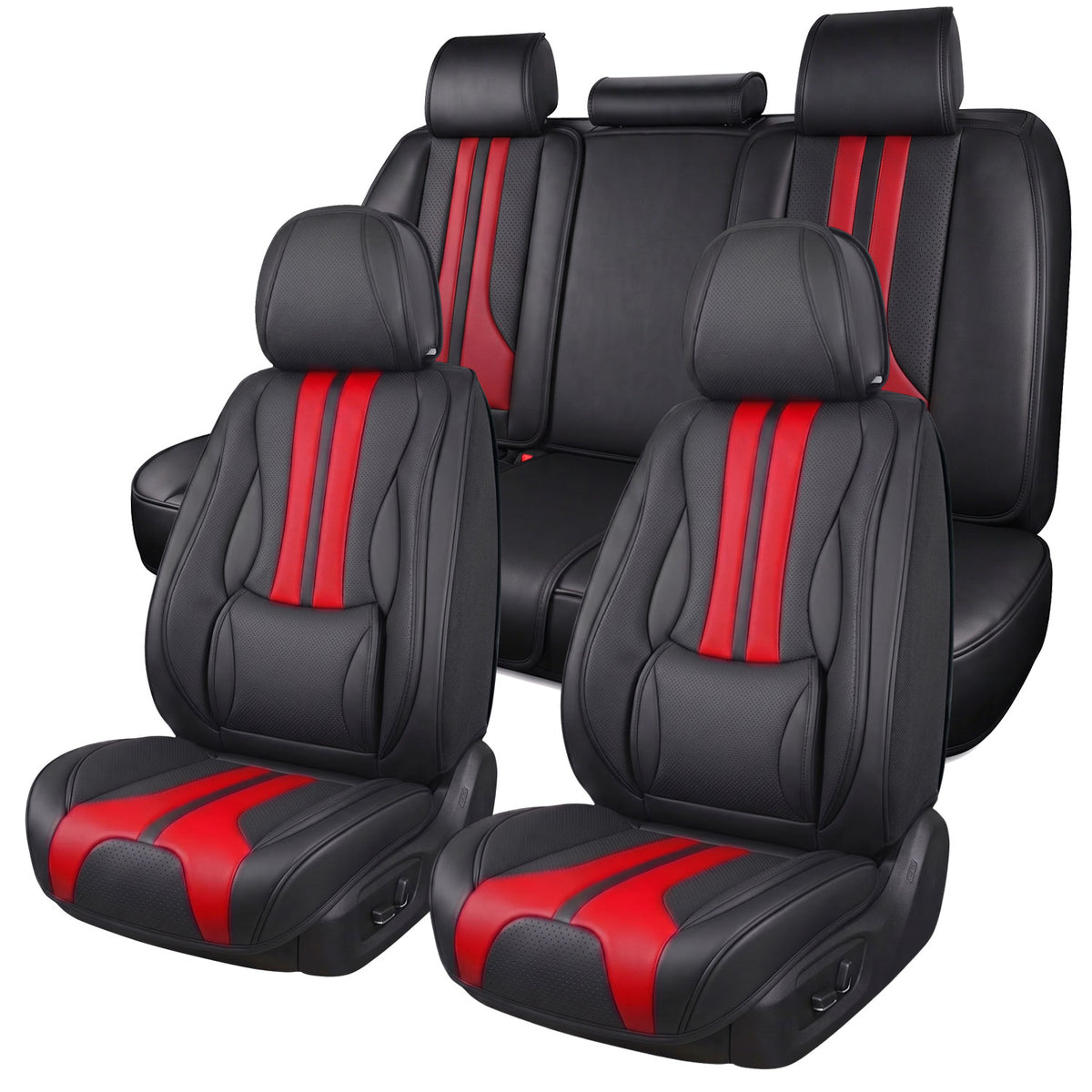 Nappa Leather Car Seat Covers Full Set-Airbag Compatible, Waterproof | Easy Clean Universal Fits Most Sedans, SUVs & Compact Pickups for Tacoma Frontier)