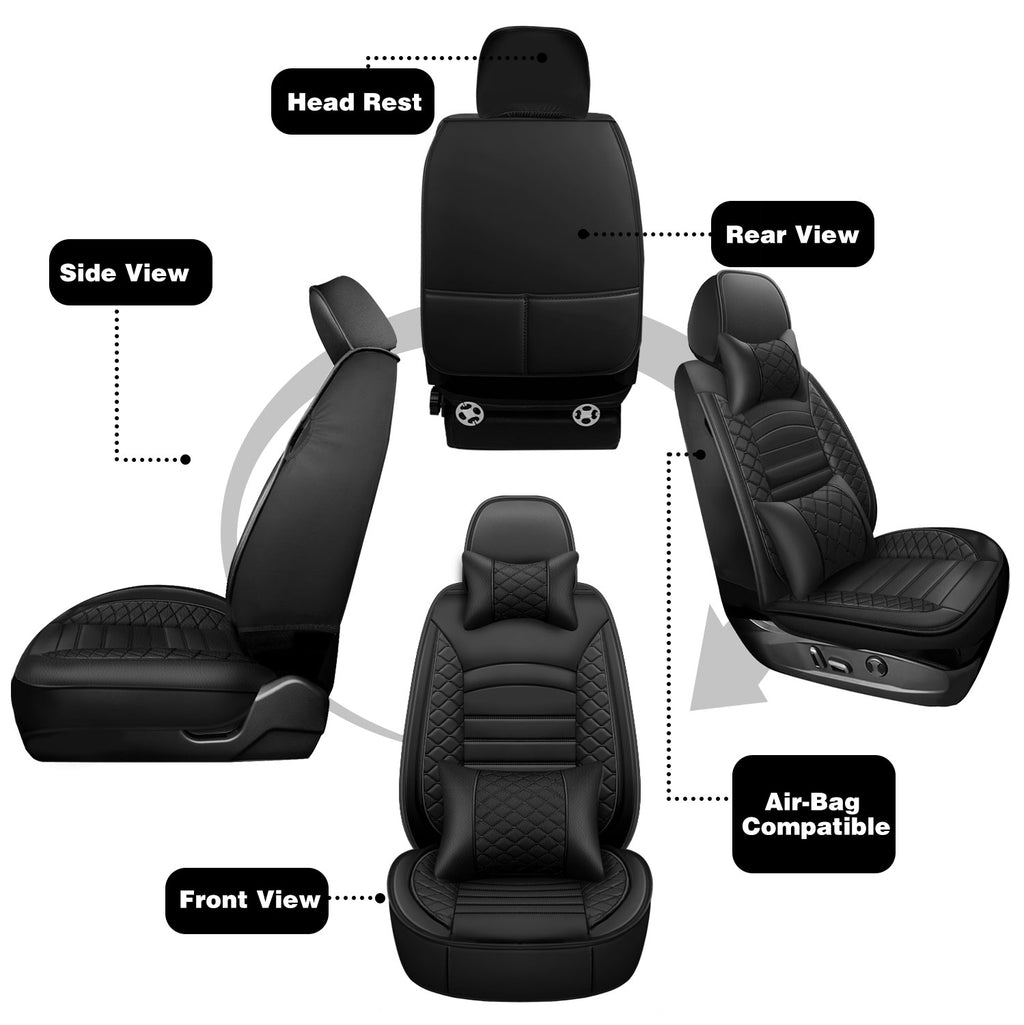 Universal Leather Car Seat Covers Set Airbag Compatible, Premium Faux Leather Water Resistant Automotive Accessories