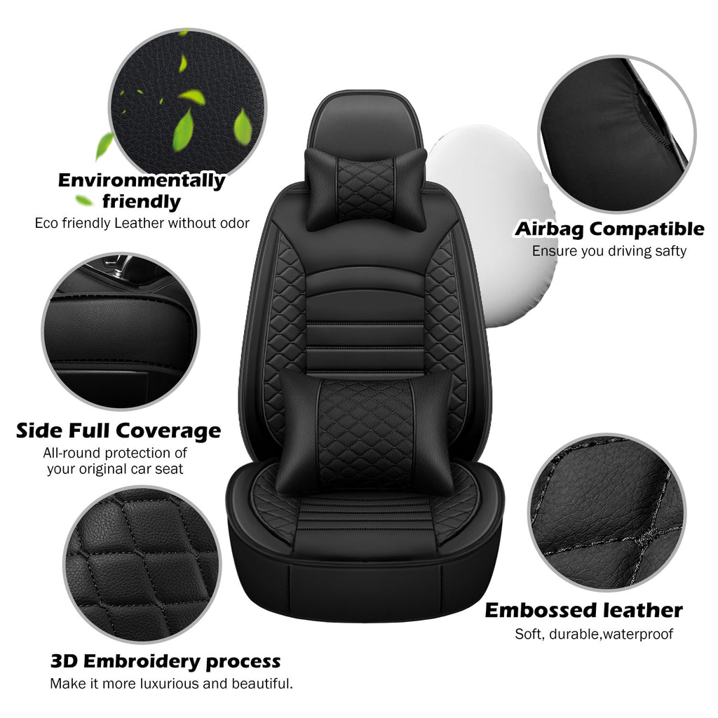 Universal Leather Car Seat Covers Set Airbag Compatible, Premium Faux Leather Water Resistant Automotive Accessories