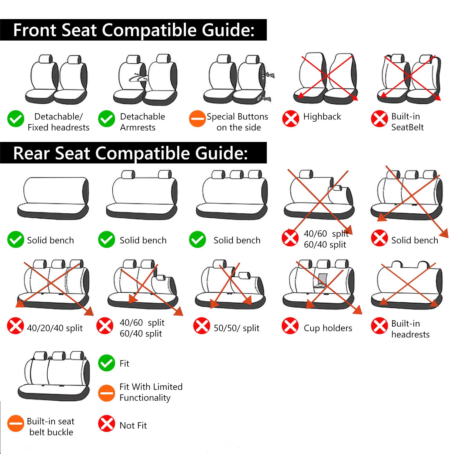 Universal Car Seat Covers Full Set PU Leather & Mesh Material Airbag Compatible, for Sedans SUVs Vans