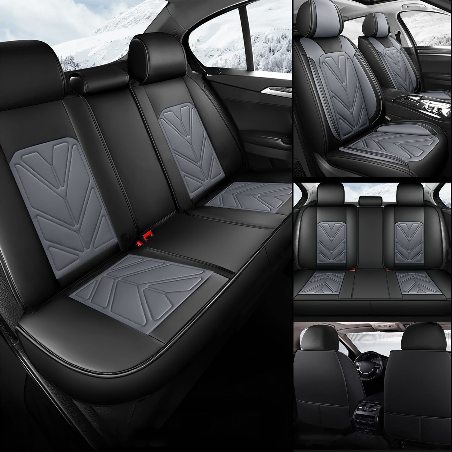Universal Leather Car Seat Covers Full Set 5 Seats, Airbag Compatible, Breathable Automotive Accessories for Sedans Cars
