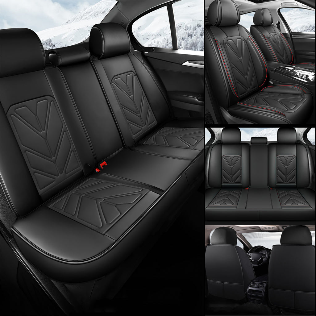 Universal Leather Car Seat Covers Full Set 5 Seats, Airbag Compatible, Breathable Automotive Accessories for Sedans Cars