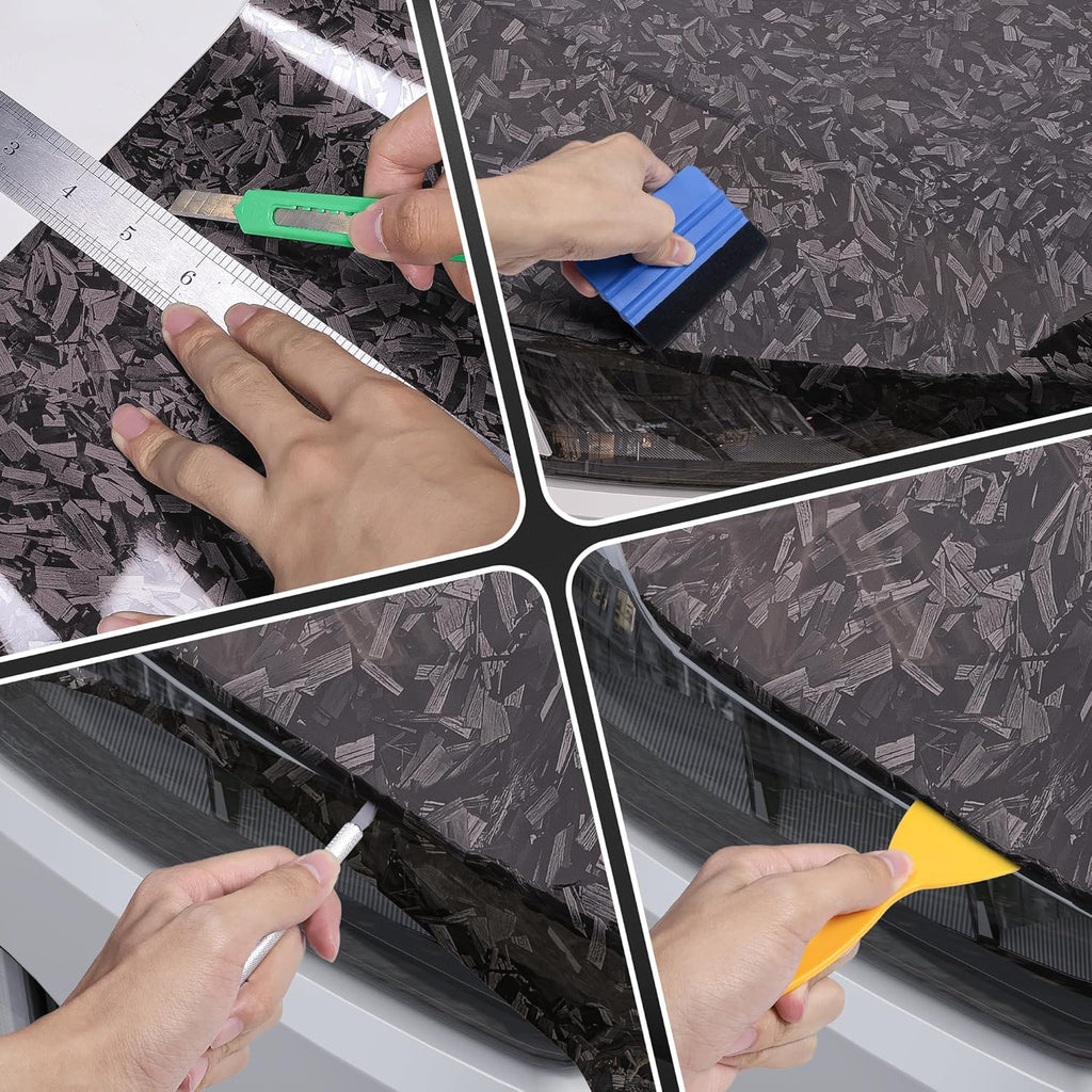 [10% off your first order]-1ft x 5ft Forged Carbon Fiber Vinyl Wrap with 5PCS Tool Kits, High Gloss Car Wrap Vinyl Roll, DIY Decal Auto Vehicle Film Sheet with Air Release Technology Self Adhesive