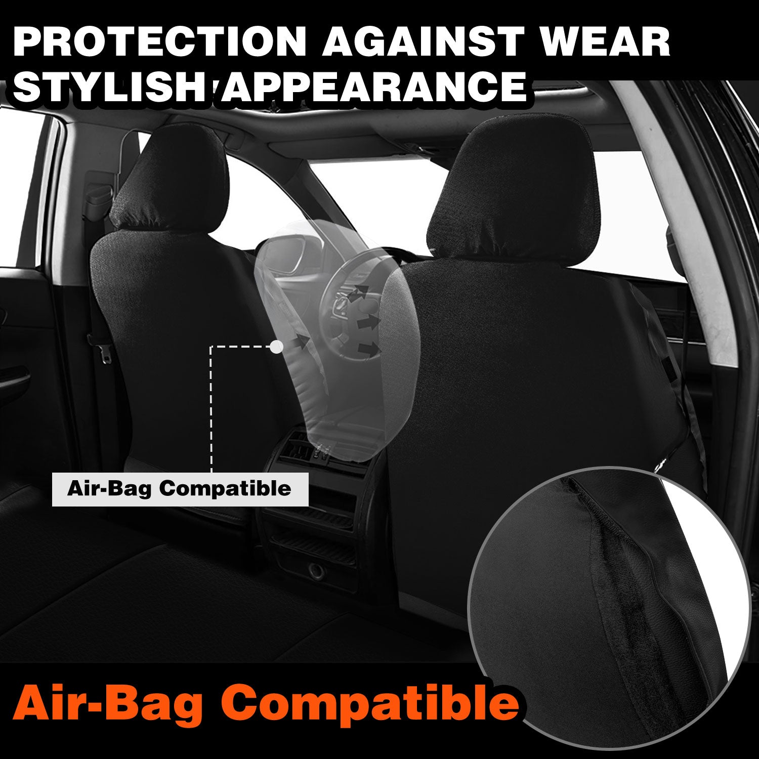 Universal Car Seat Covers Full Set PU Leather & Mesh Material Airbag Compatible, for Sedans SUVs Vans
