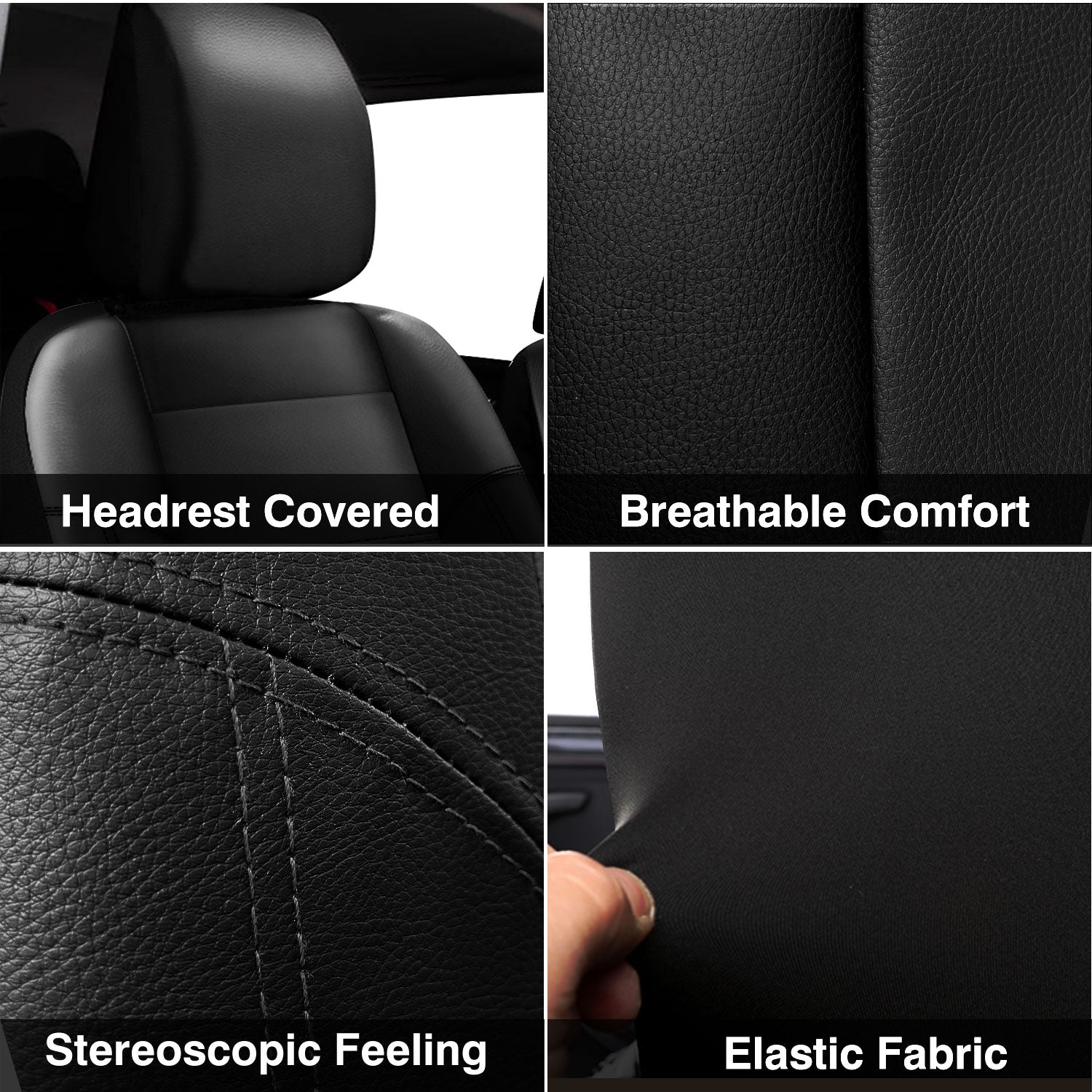 Universal Car Seat Covers Full Set PU Leather & Mesh Material Airbag Compatible, for Sedans SUVs Vans