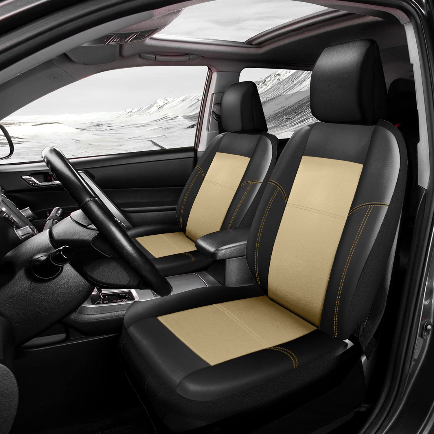 Universal Car Seat Covers Full Set PU Leather & Mesh Material Airbag Compatible, for Sedans SUVs Vans