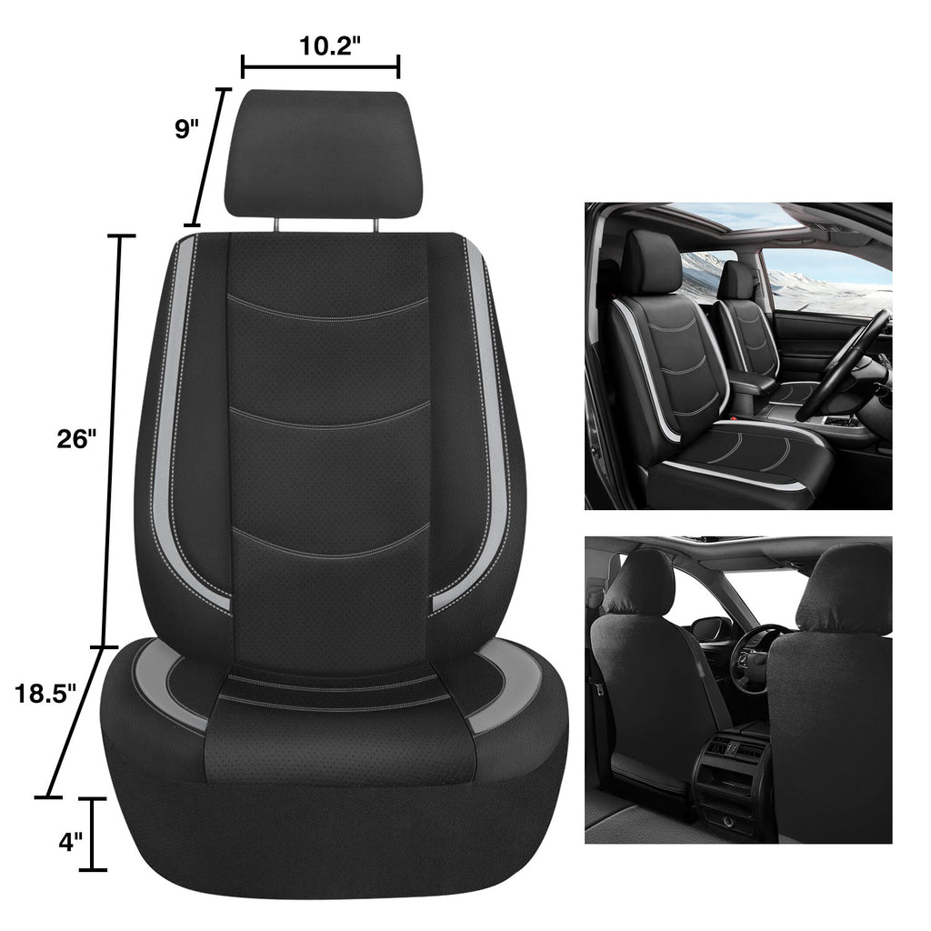 Universal Car Seat Covers Full Set PU Leather & Mesh Material Airbag Compatible, for Sedans SUVs Vans