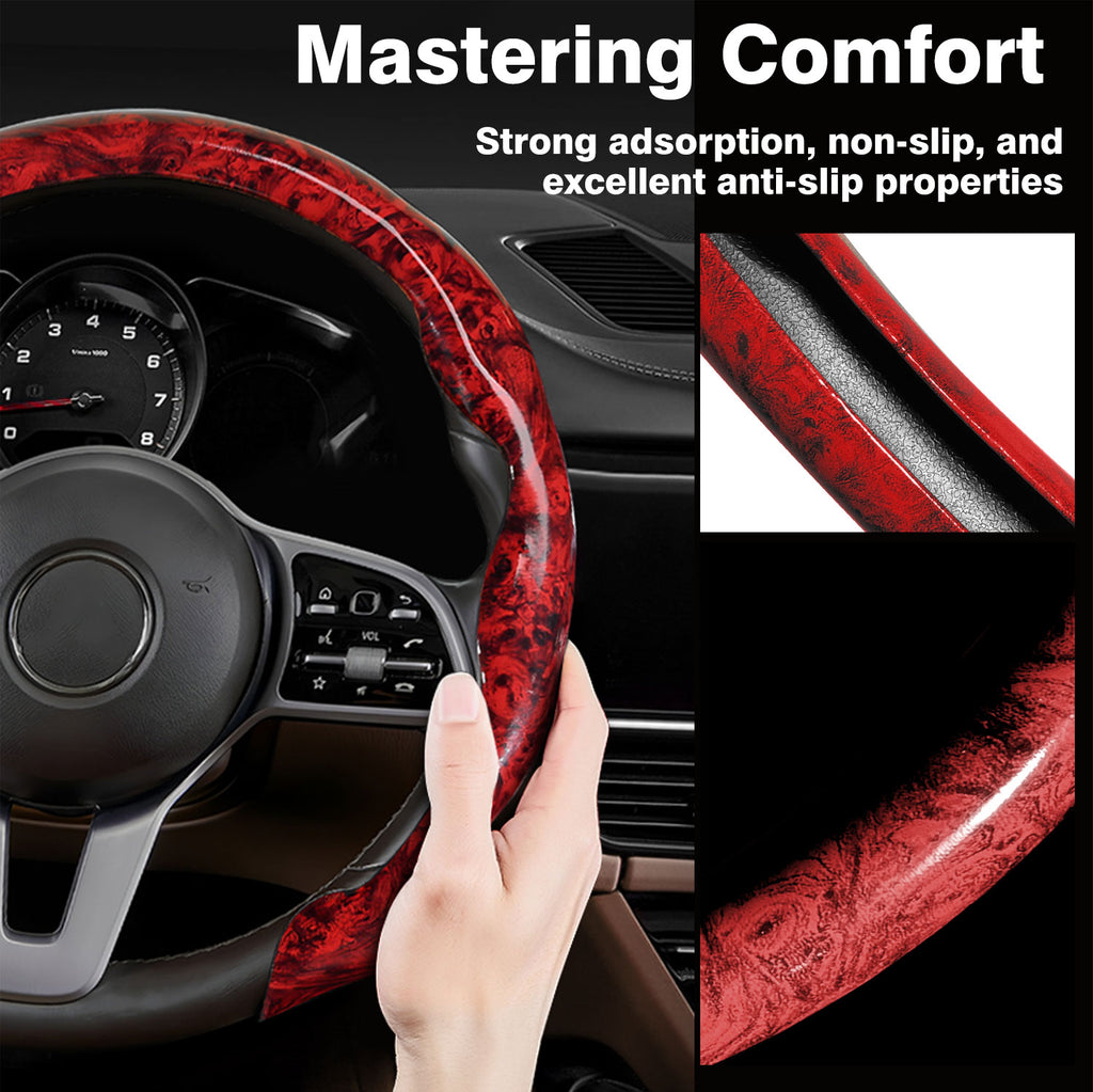 Wood Grain Steering Wheel Cover Anti-Slip for O/D Type 14.5-15 Inch Car Accessories