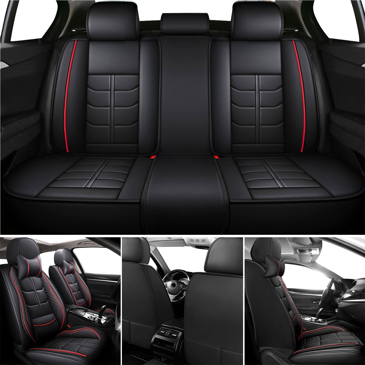 Universal Leather Car Seat Covers Full Set 5 Seats, Airbag Compatible, Breathable Automotive Accessories for Sedans Cars